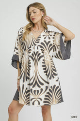 Umgee Abstract Print Kimono Sleeve Mini Dress